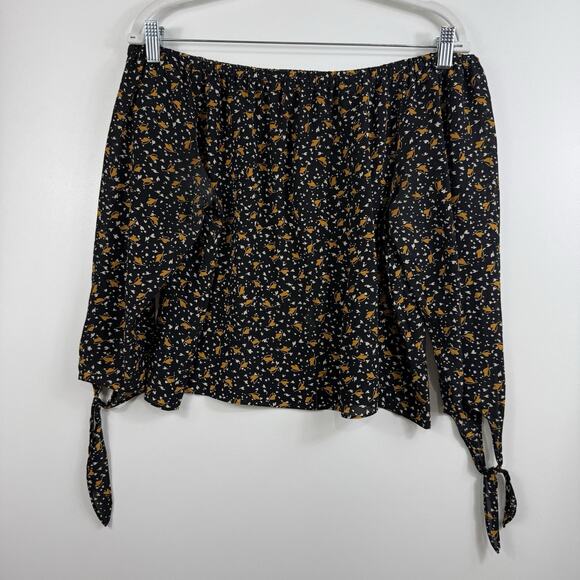 Madewell 100% Silk Off the Shoulder Top Small Falling Leaves Tie Sleeves Sheer - Picture 9 of 11